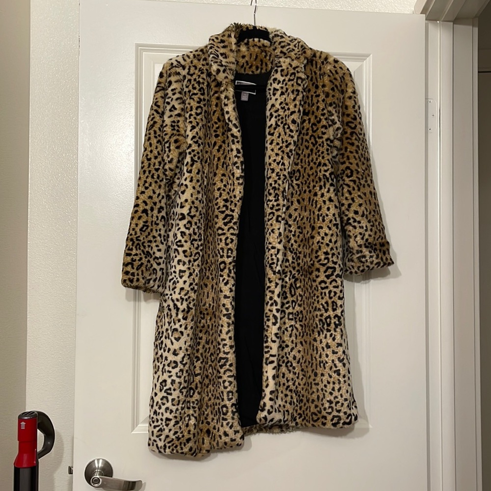 Full length cheetah/leopard print faux fur coat